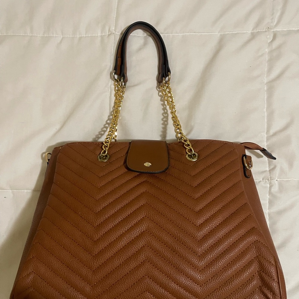 Elegant Brown Chevron Pattern Handbag